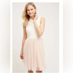 HD in Paris Anthropologie Darla Tulle dress women’s sz M Petite Pink/Cream